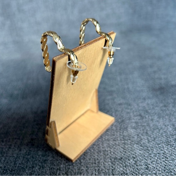 Gold Twist Heart Cuff Hoop Earrings, Unique, Funky - Picture 10 of 16